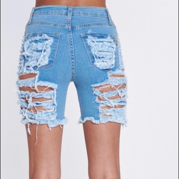 NWT Trendy Blue Distressed Biker Shorts - Picture 3 of 6